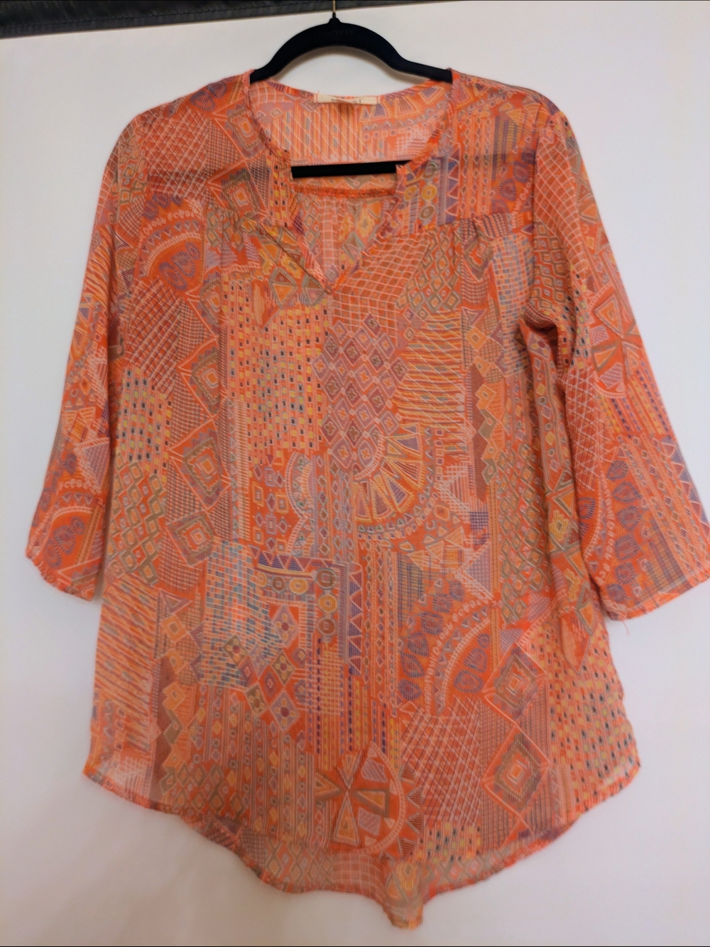 FALL Orange Geometric V-Neck Tunic